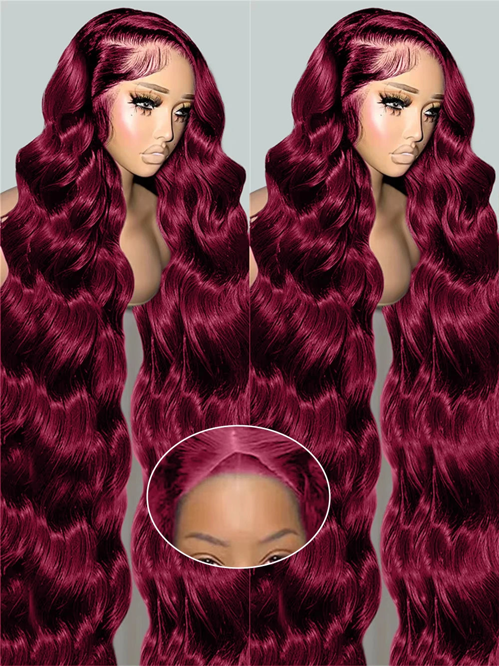 Wear and Go 42 inch Body Wave Wig Burgundy 99J Lace Front Wig 7X5 Glueless Burgundy HD Lace Frontal Wig Human Hair Pre Cut