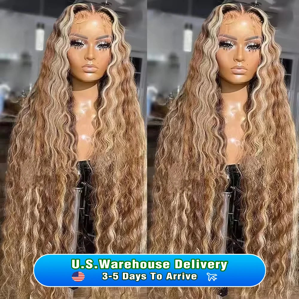 360 Highlight Ombre wig Lace Front Wig Curly Human Hair Wigs Honey Blonde Colored HD Deep Wave Frontal Wigs For Black Women