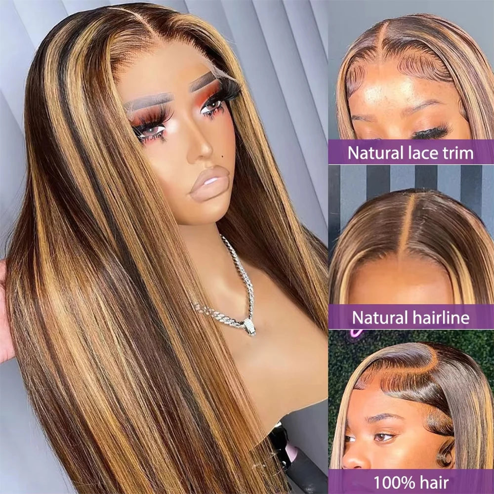 13x6 Hd Highlight Ombre Lace Front Wigs Human Hair Preplucked Straight 360 Full Lace Wig Blonde Colored Lace Frontal Wigs 13x4
