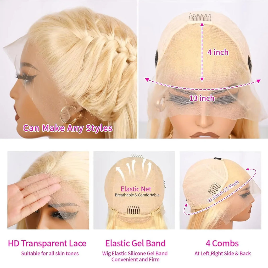 HD Transparent 613 Blonde Straight 13x6 Lace Front Human Hair Wigs 13x5 36 40 Inch Coloed Lace Frontal Wig Pre Plucked For Women