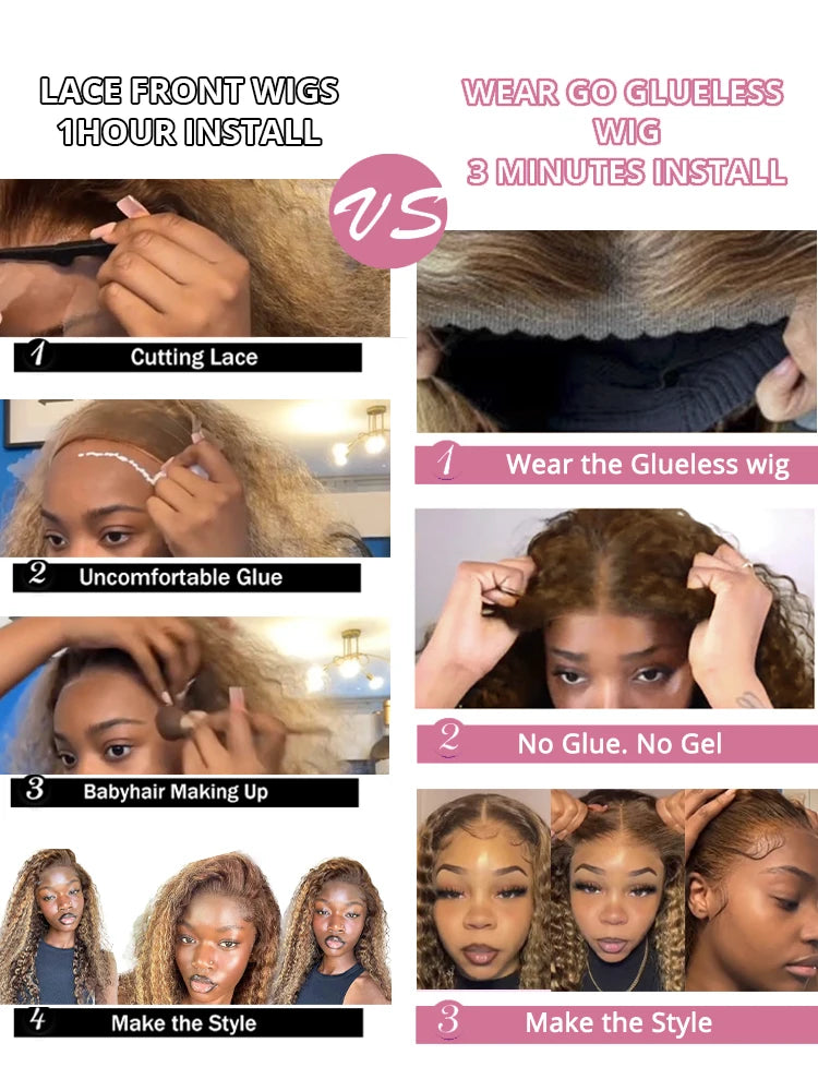 40 Inch 4/27 Curly Ombre Highlight 7x5 Glueless Wigs Human Hair Ready To Wear 250% Density 13x4 Deep Wave Frontal Wigs For Women