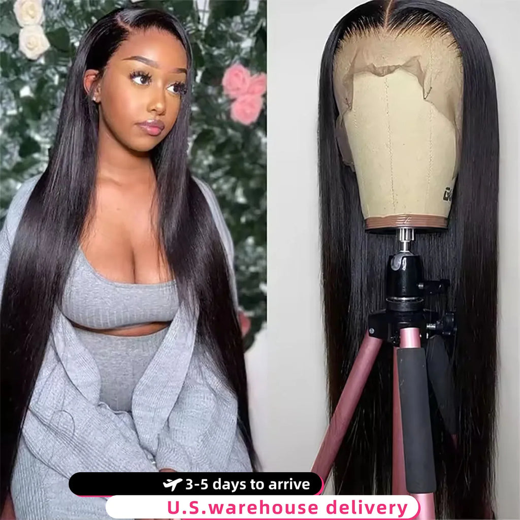 13x4 Wig For Women Straight Lace Wig Human Hair Lace Front Wig 180% Brazilian Remy Hair Pre Plucked Transparent Lace Frontal Wig