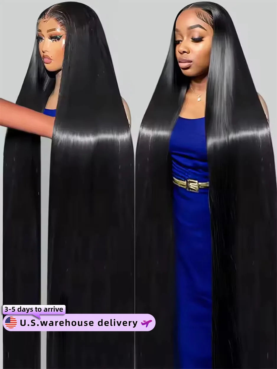 36 38 Inch 13x4 13x6 HD Transparent Bone Straight Lace Front Wigs 250 Density Full Lace Brazilian Human Hair Wigs For Women