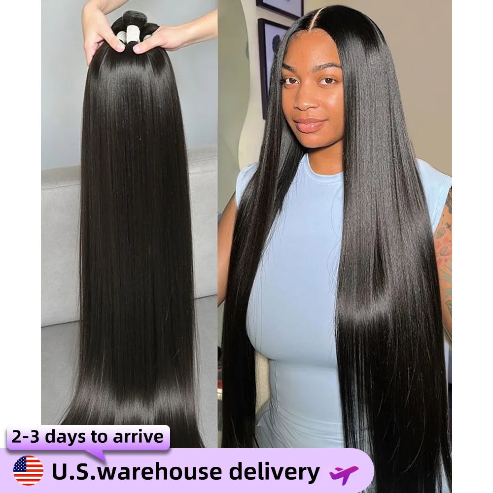 30 38 40 Inch Straight Human Hair Bundles 16A Raw Hair 100% Bundles Human Hair Brazilian Remy Hair Bundles Extensions For Women