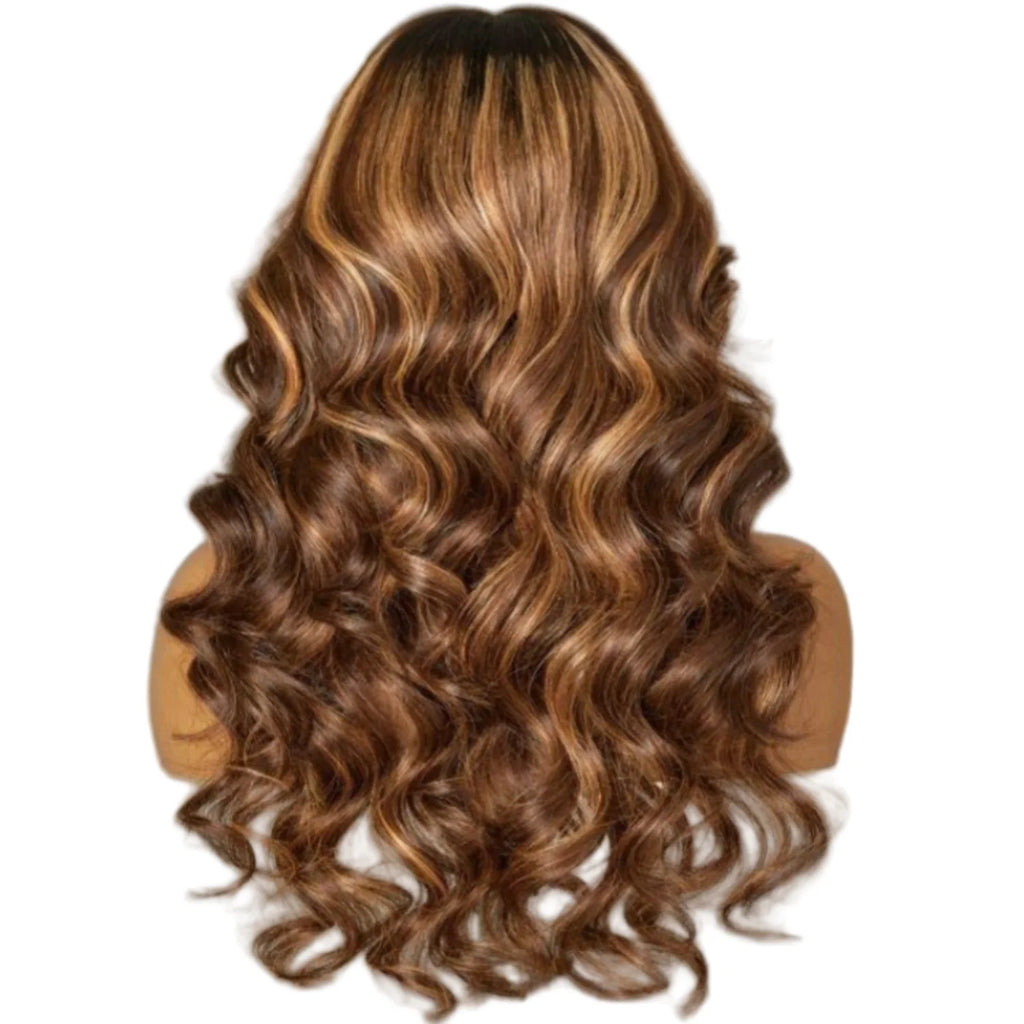 Ombre P4/27 Loose Body Wave Glueless Wig 13x4 Frontal Lace Wig 100% Human Hair Honey Blonde Highlight Wig 180% Density For Women