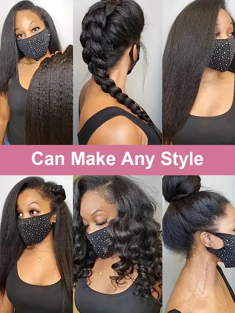 40 Inch HD 13x6 Transparent Kinky Straight Human Hair Wigs Brazilian 13x4 360 Yaki Lace Frontal Human Hair Wigs For Women 300%