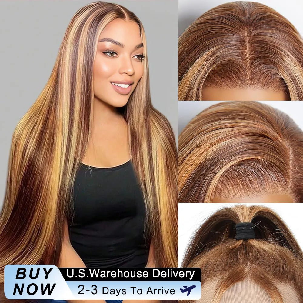 250 Density Highlight Wig Human Hair 40Inch Straight lace Front Human Hair Wigs 13x6 HD Transparent Lace Frontal Wig For Women