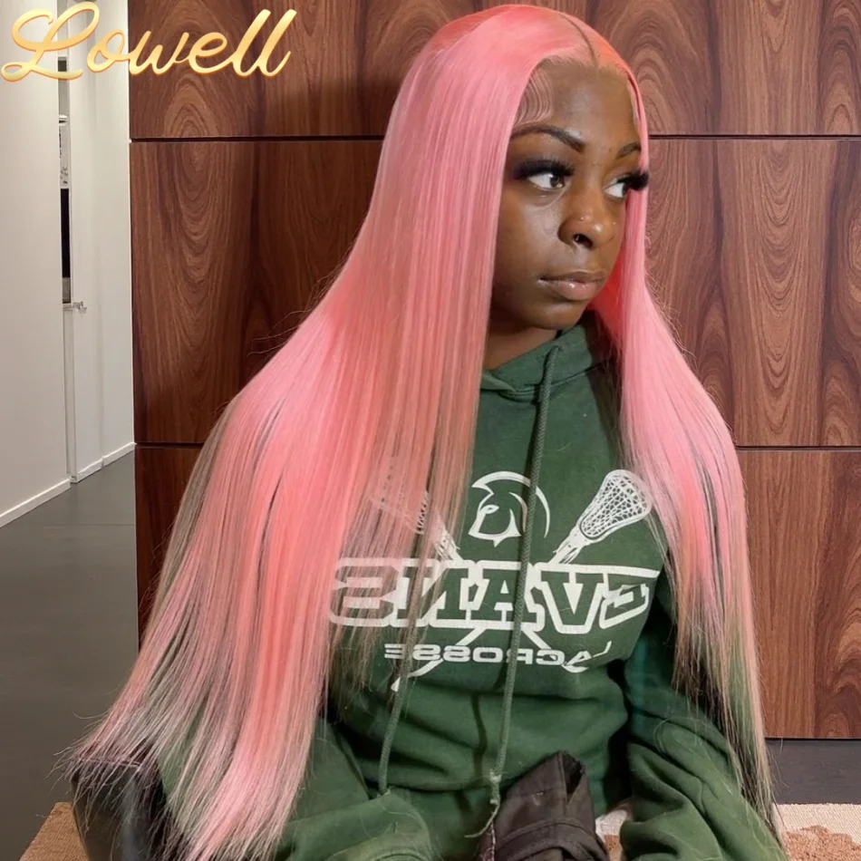 Light Pink 13X6 Straight HD Transparent Lace Frontal Wig 30 36 Inch 13X4 Long Brazilian 100% Colored Human Hair Wigs For Women