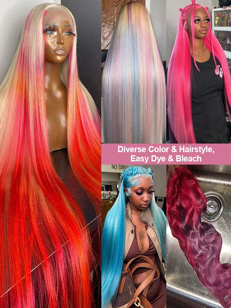 40 Inch 613 Blond Lace Frontal Wig Human Hair 13x6 13x4 HD Transparent Color Bone Straight Lace Front Wigs For Women 250 Density