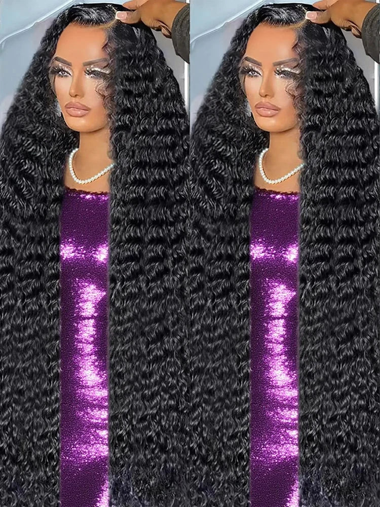 300% High Density 13x4 13x6 HD Deep Wave Lace Frontal Wig Brazilian 40 46 Inch Water Curly Lace Front Human Hair Wigs For Women