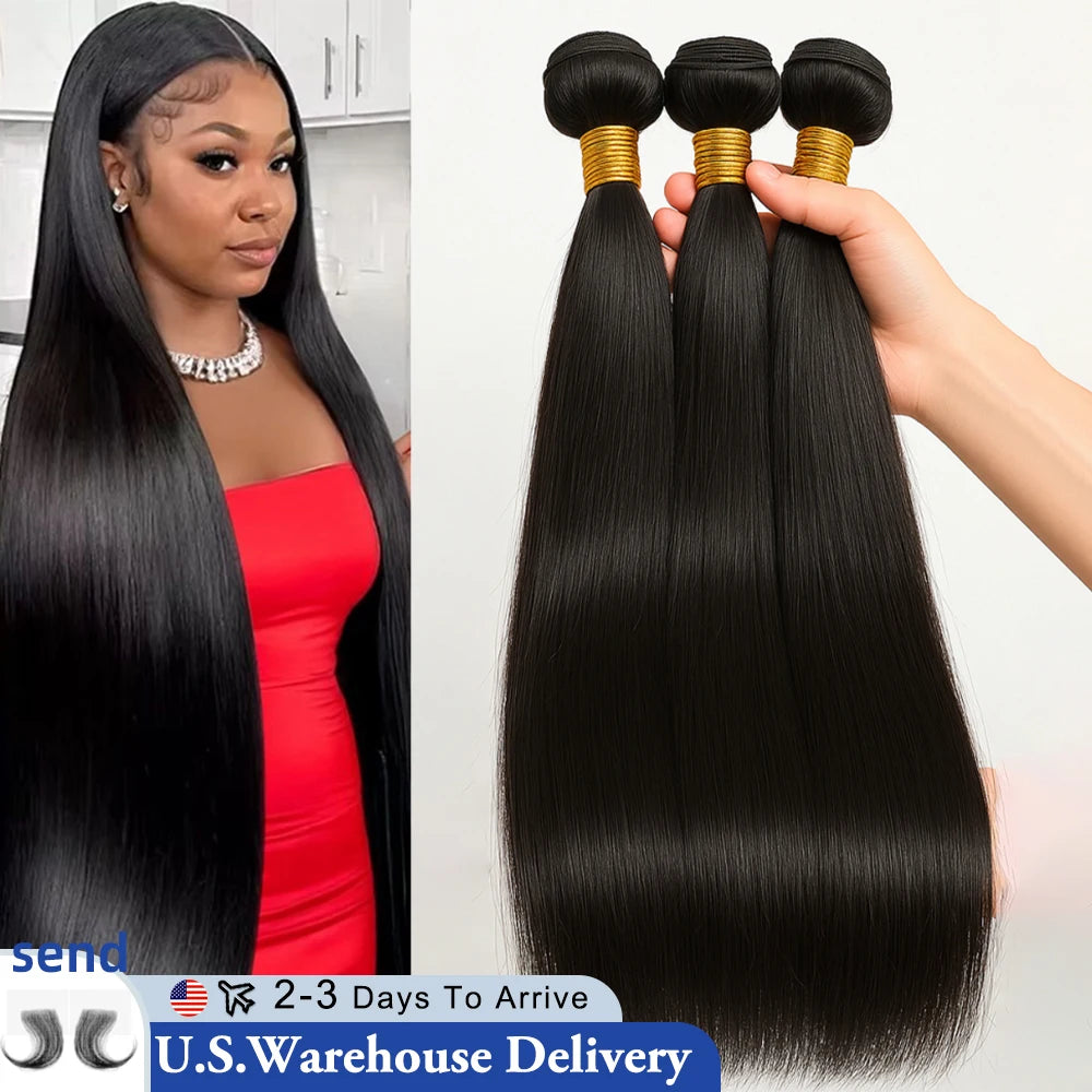 30 40 Inch Straight Bundles 16A Virgin Raw Hair 100% Human Hair Bundles Extensions 2/3/4 Pcs Double Weft Weave Bundle For Woman