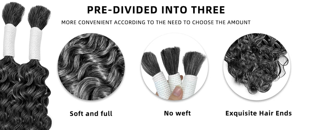 Deep Wave human hair bundle no weft bundle female hair extension 3 strands Gray human hair for real human hair braid
