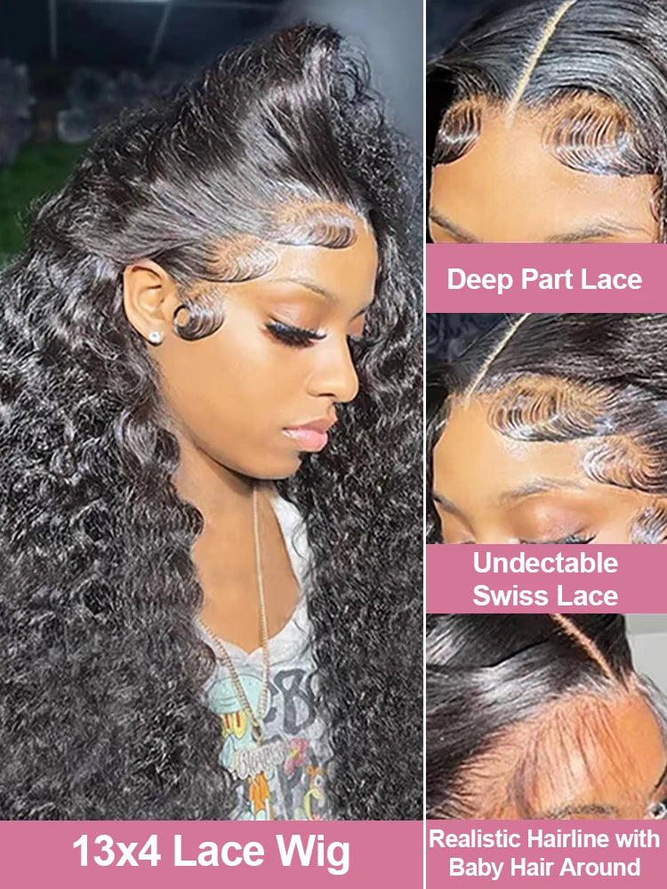 40 46Inch Deep Wave 13x6 13x4 Lace Frontal Human Hair Wig 300 Density 7x5 Water Curly Wear Go Glueless Human Hair Wigs For Women