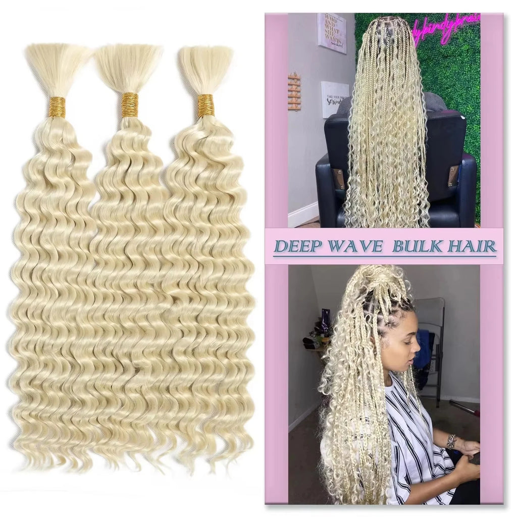 12A 613 Bulk Human Hair For Braiding Deep Wave Blonde Bulk Human Hair Extensions No Weft Human Hair Bundles For Boho Braids