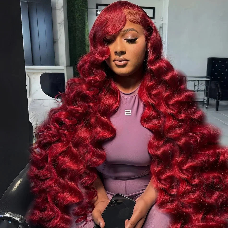 Burgundy Body Wave 99J 13x6 HD Lace Frontal Brazilian Pre-Plucked Colored Wig 13x4 HD Lace Red Remy Human Hair Wig for Women