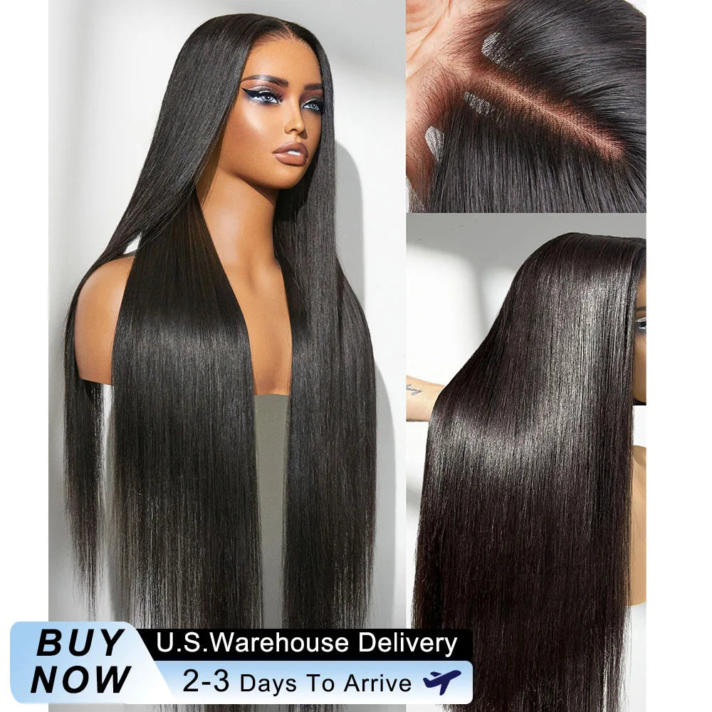 40 Inch Straight Human Hair Wig 13x6 HD Transparent Lace Frontal Wigs 250 Density Brazilian Lace Front Human Hair Wig For Women