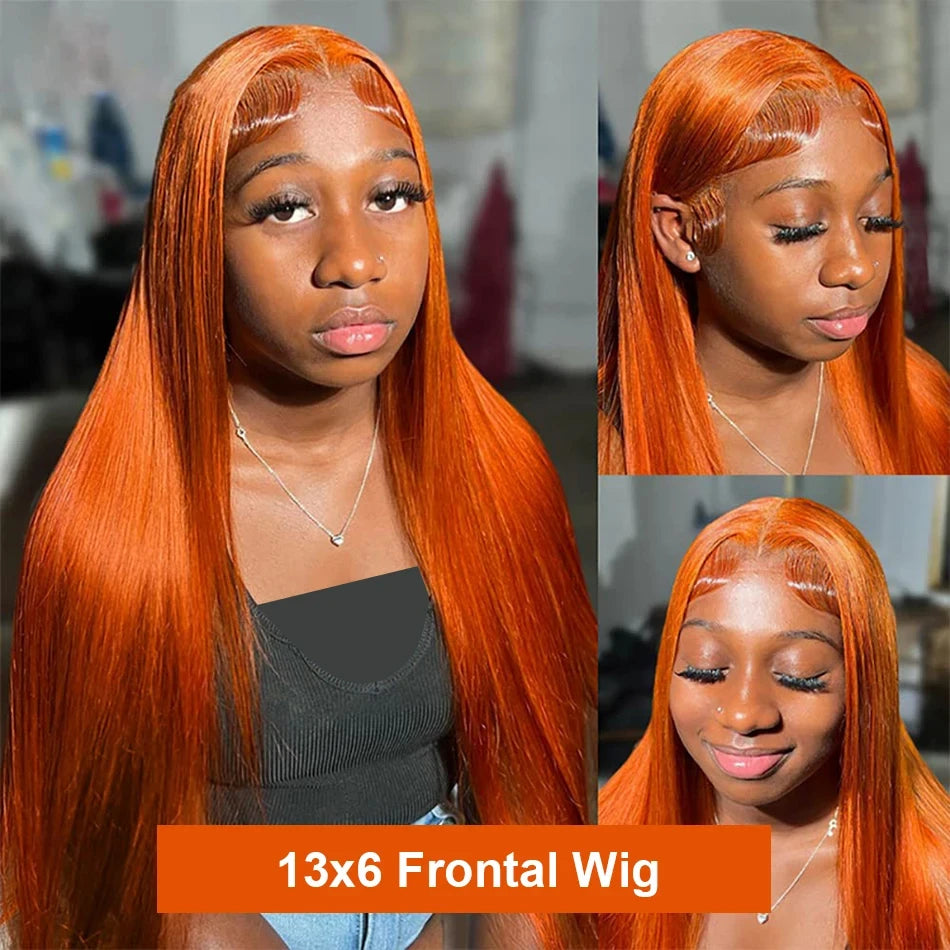350# Ginger Lace Frontal Wig 200 Density Bone Straight Lace Front Wig 13x4 13x6 hd Lace 100% Brazilian Colored Ginger Human Hair