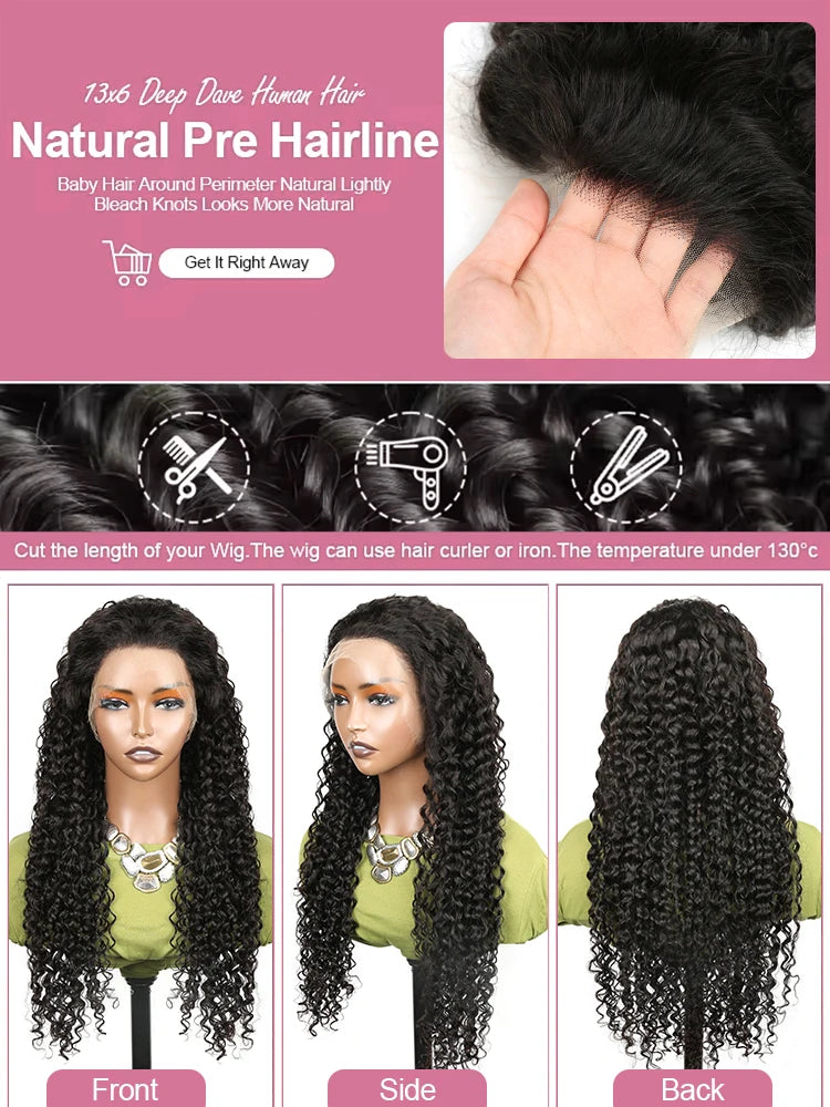 300% Hd 13x6 Curly Lace Front Human Hair Wigs Brazilian 40 46 50 Inch 13x4 Deep Wave Lace Frontal Wigs 7x5 Wear Go Glueless Wigs