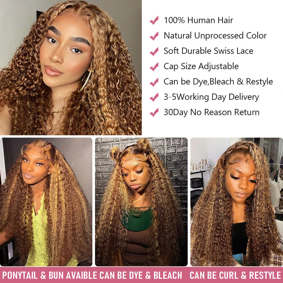 40 Inch 4/27 Curly Ombre Highlight 7x5 Glueless Wigs Human Hair Ready To Wear 250% Density 13x4 Deep Wave Frontal Wigs For Women