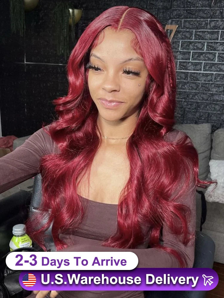 300 Density 99J Burgundy Lace Front Human Hair Wig Body Wave 13x6 Lace Frontal Wigs Red Colored Wigs Brazilian For Black Women