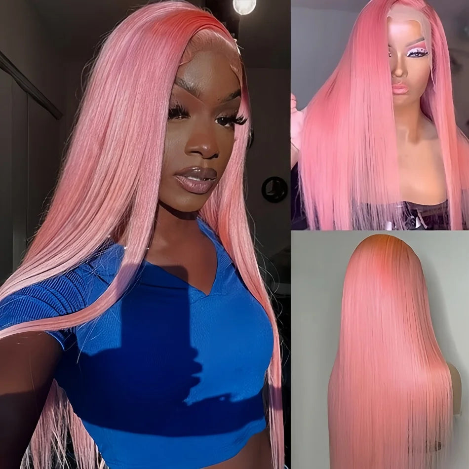 Light Pink 13X6 Straight HD Transparent Lace Frontal Wig 30 36 Inch 13X4 Long Brazilian 100% Colored Human Hair Wigs For Women