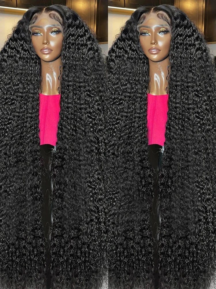 300 High Density 13x4 13x6 HD Curly Lace Front Human Hair Wigs Brazilian 40 50 Inch Deep Wave Frontal Glueless Wigs Human Hair