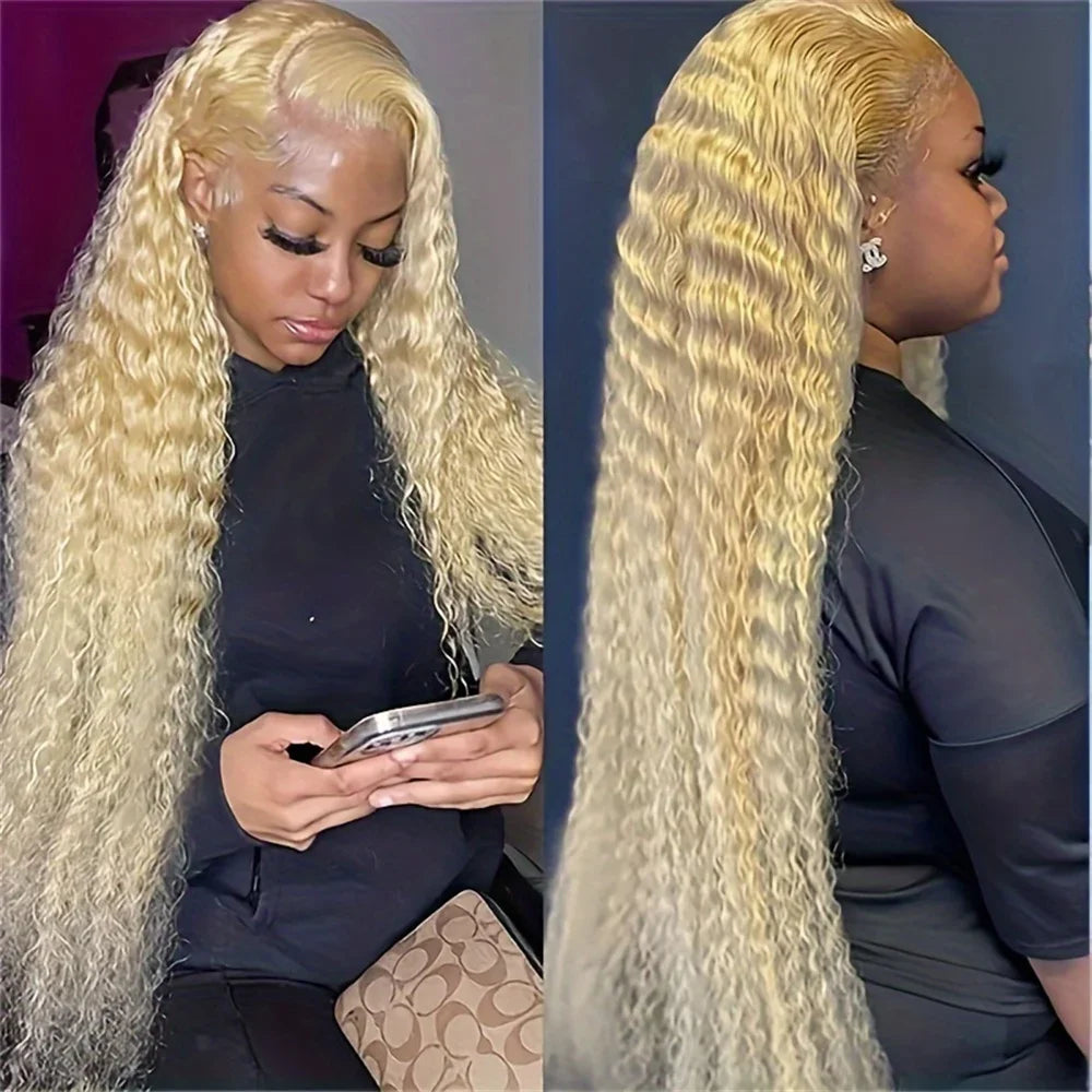 30 Inch Curly 613 Blonde 13x4 Lace Front Human Hair Deep Wave 13x6 Lace Frontal Wig Brazilian Hair 180 Density For Women
