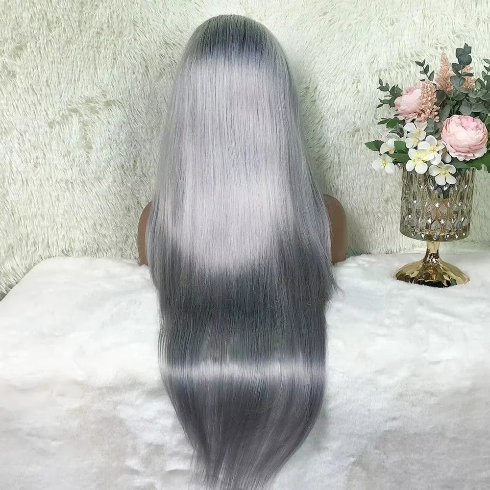 40 Inch Silver Grey Colored Straight Lace Front Human Hair Wigs HD Transparent 13x6 13x4 Lace Frontal Wigs For Women Pre Plucked