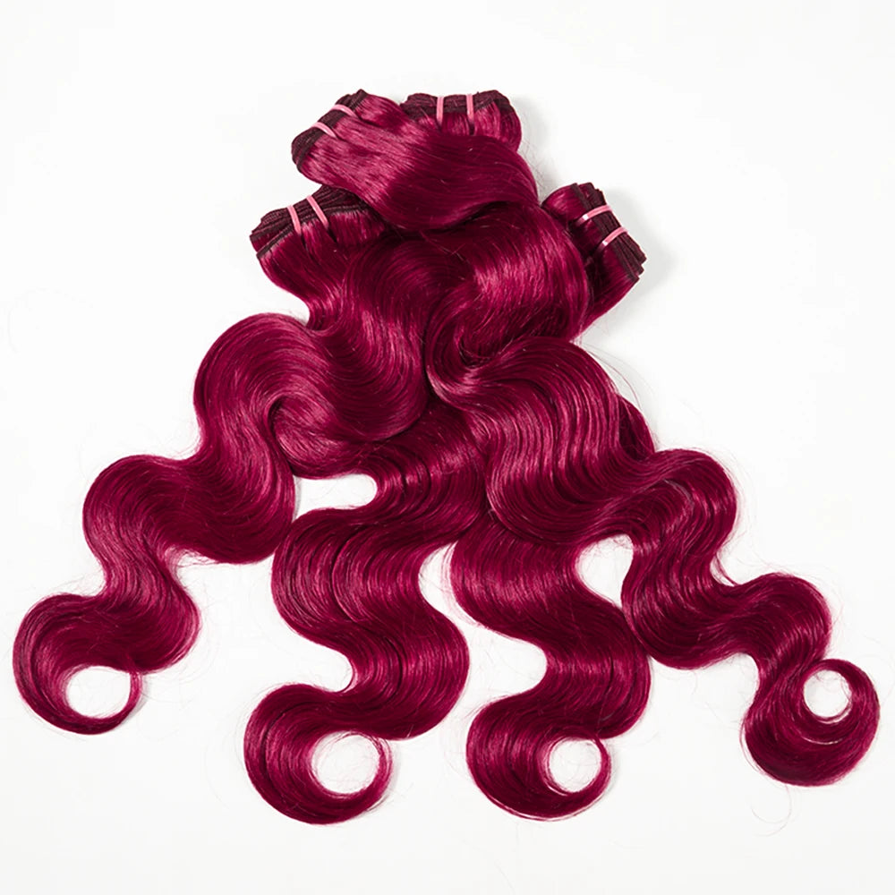#99J Human Hair 13x4 Lace Front With 18 20 22Inch Bundles Brazilian Hair 3 Bundles With Frontal Body Wave Bundles Burgundy