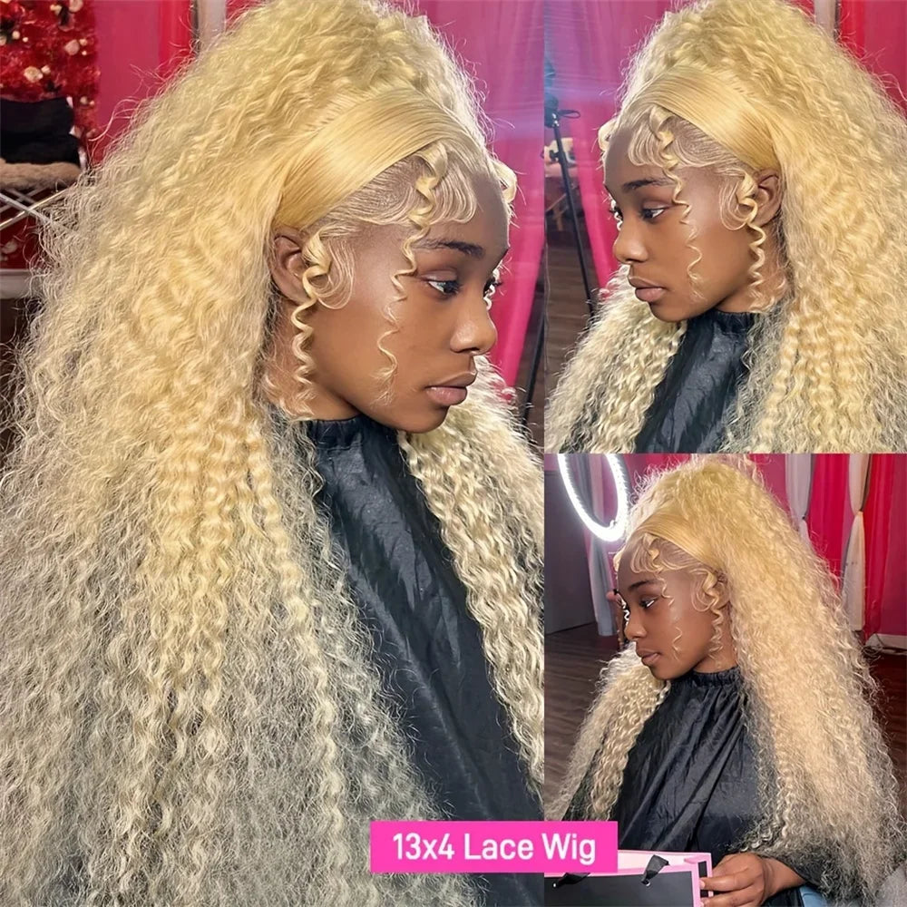 30 Inch Blonde Honey Deep Wave 13x6 Lace Frontal Human Hair Curly 180 Density 13x4 Transparent Lace Front Wig For Black Women