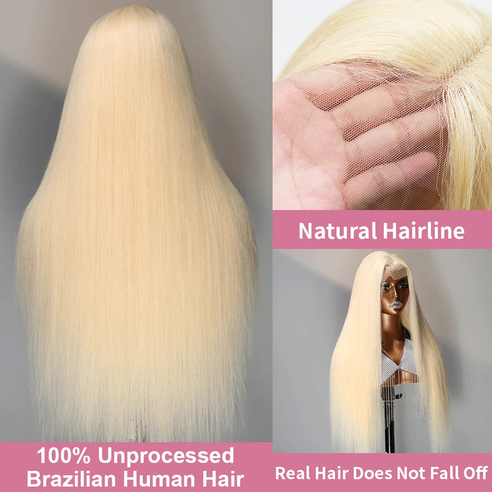 40 Inch 613 Blond Lace Frontal Wig Human Hair 13x6 13x4 HD Transparent Color Bone Straight Lace Front Wigs For Women 250 Density