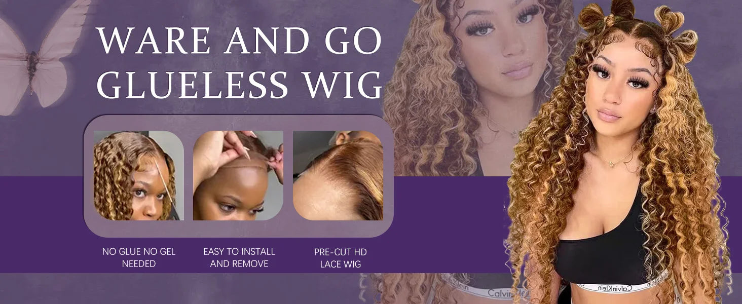 Brazilian 13x4 Water Wave Curly Wigs Honey Blonde 13x4 Glueless Lace Closure Wigs Human Hair Highlight Ombre Deep Wave Wig