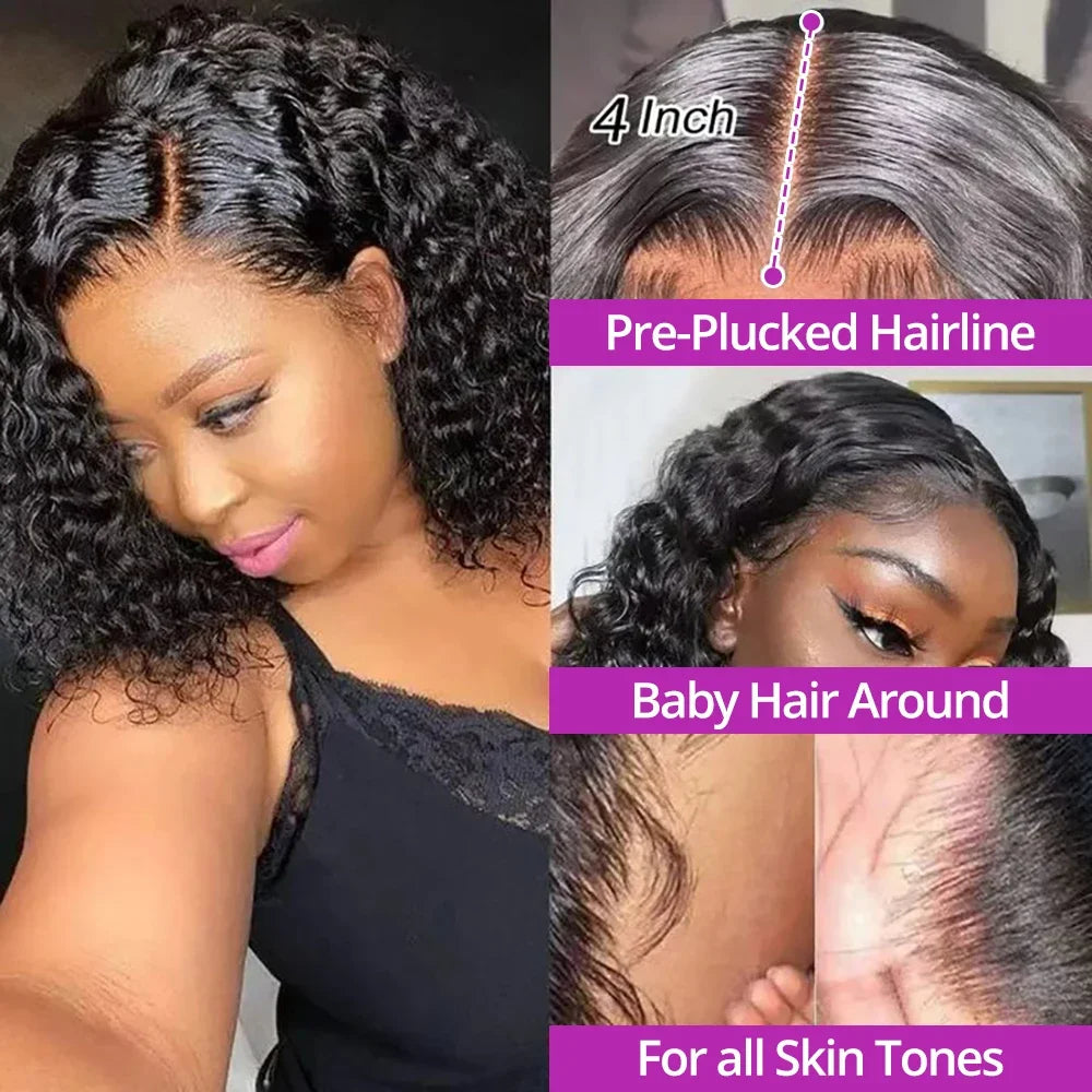 Bob wig human hair 100% 13x4 Lace Front Human Hair Wig HD Transparent 13x6 Deep Wave Pre plucked Water Wave Curly Wigs ForWomen