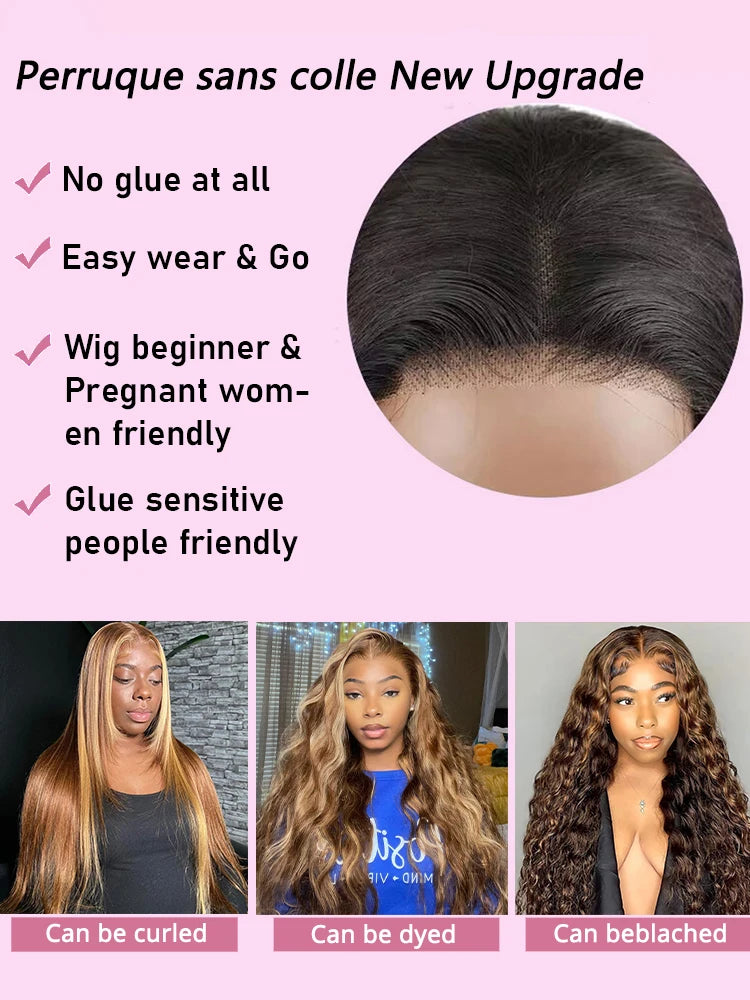 40 Inch Highlight Glueless Wigs Human Hair Ready To Wear Preplucked Body Wave Ombre Color 13x4 Front Wigs For Women 250 Density