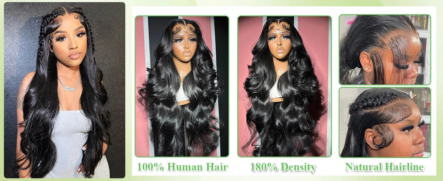 13x6 Body wave HD Transparent Lace Frontal Wigs Human Hair 40 inch Pre Preplucked 250 Density 360 Lace Frontal Wigs For Women