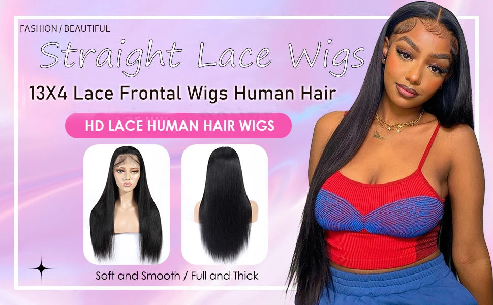 250 Density 30 40 Inch Bone Straight 13x6 HD Lace Frontal Wig 100% Human Hair 13x4 Lace Frontal Wig Glueless Closure Wear