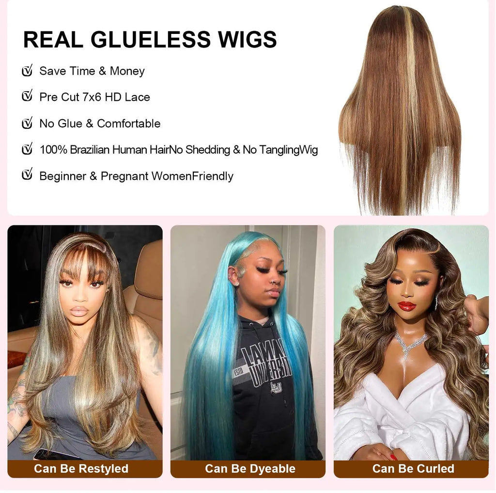 360 Full HD Human Hair Lace Frontal Glueless Wigs 4 27 Colored Ombre Brazilian Lace Front 13x4 Transparent Wigs For Black Women