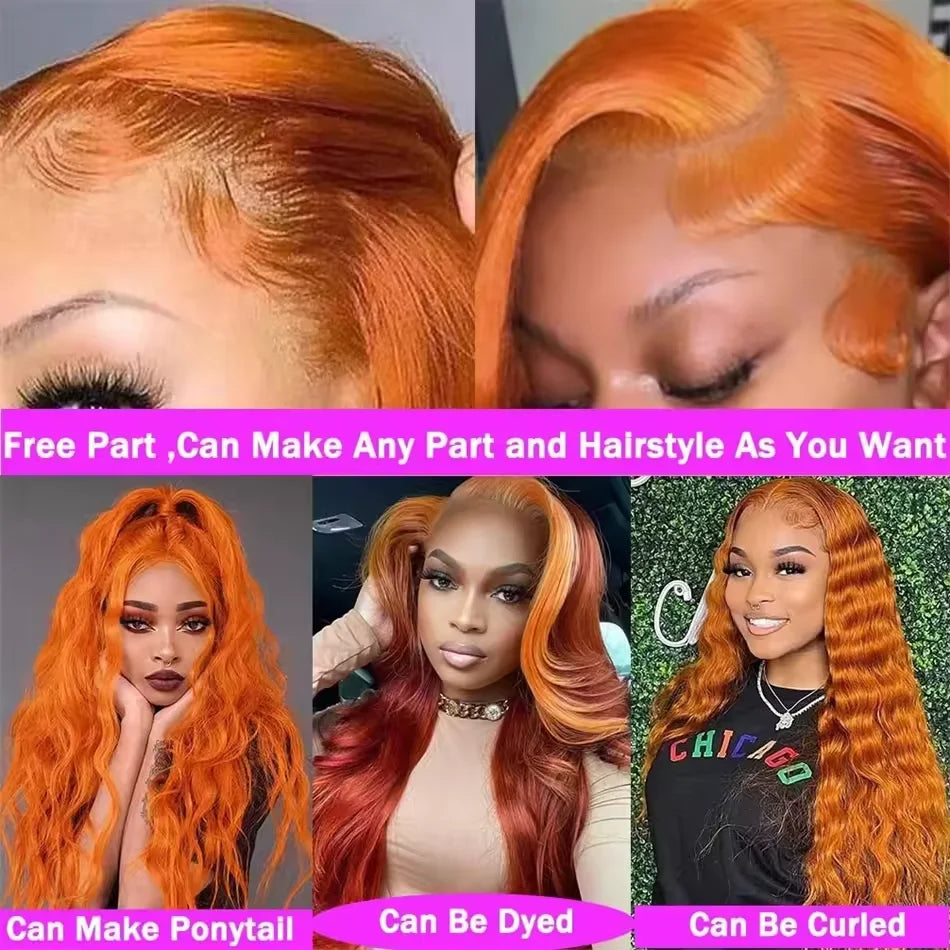 Ginger Human Hair Wig 13x6 Hd Lace Frontal Wig 30 Inch 13x4 Lace Front Orange Ginger Colored Body Wave Human Hair Wigs for Women