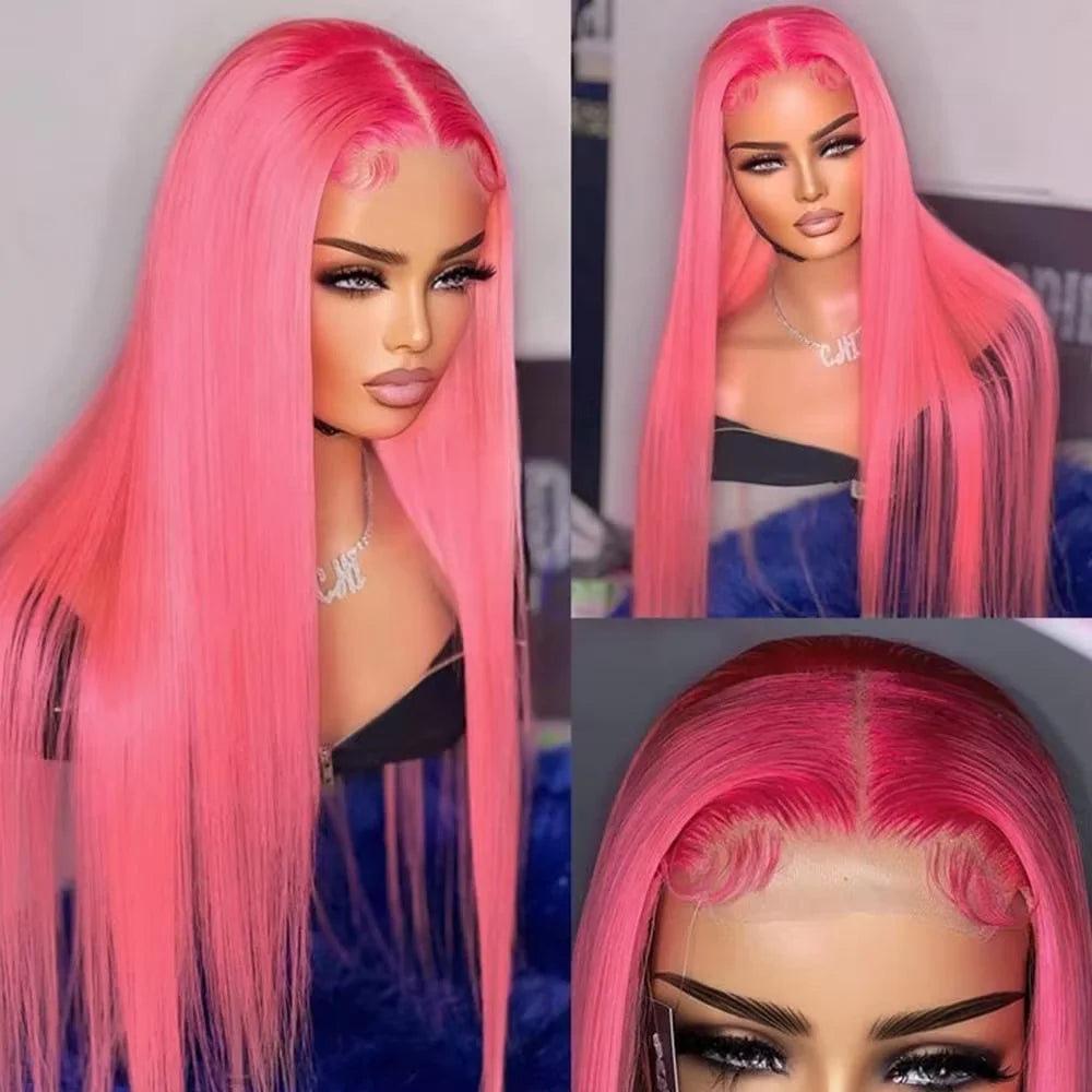 30 32 Inch Pink Straight 13x4 HD Transparent Lace Frontal Human Hair Wigs e 250 Density Bleach Colored Brazilian Hair For Women